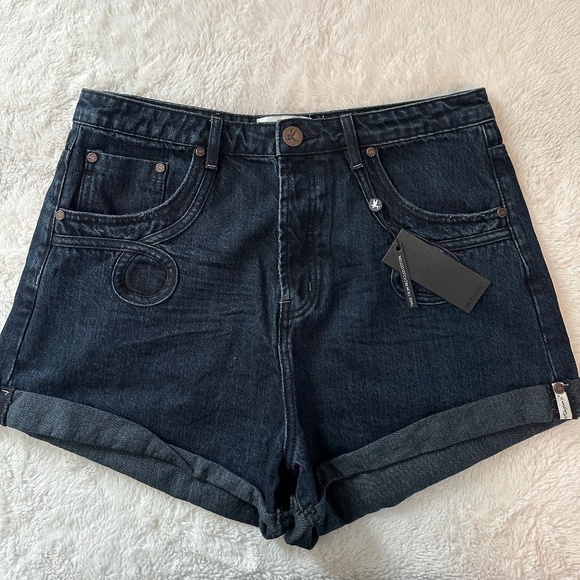 ONE TEASPOON FOX BLACK LE LOOP BANDITS HIGH WAIST DENIM SHORTS - Picture 6 of 7